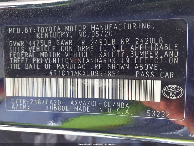 4T1C11AKXLU955851 Toyota CAMRY LE