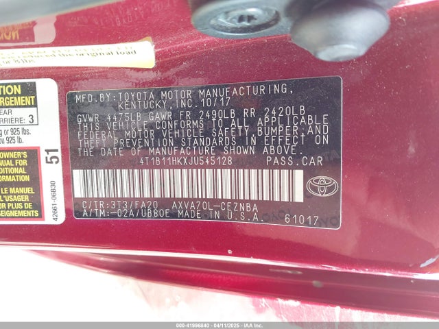4T1B11HKXJU545128 Toyota CAMRY LE