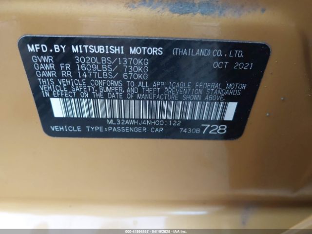 2022 MITSUBISHI MIRAGE ML32AWHJ4NH001122 Photo 8
