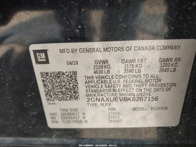 2GNAXUEV8K6267156 Chevrolet EQUINOX LT
