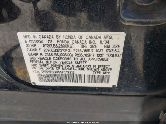 2005 ACURA MDX 2HNYD18855H512213 Photo 8
