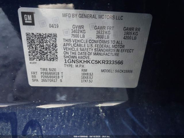 1GNSKHKC5KR333566 Chevrolet Suburban Lt