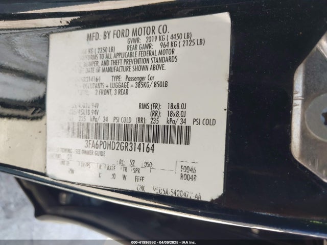 3FA6P0HD2GR314164 Ford FUSION SE