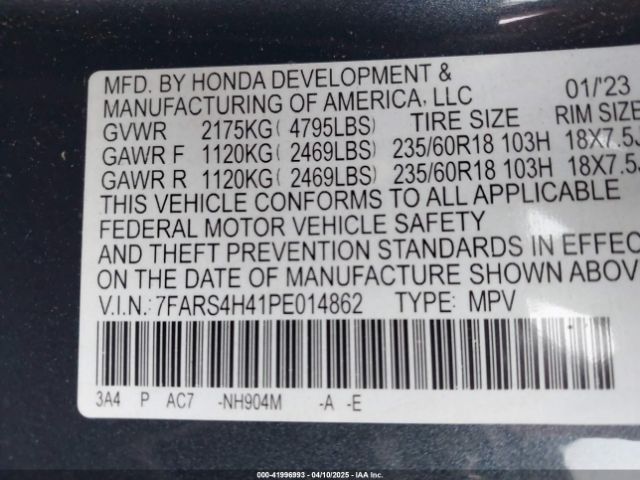 7FARS4H41PE014862 Honda Cr-v Ex Awd