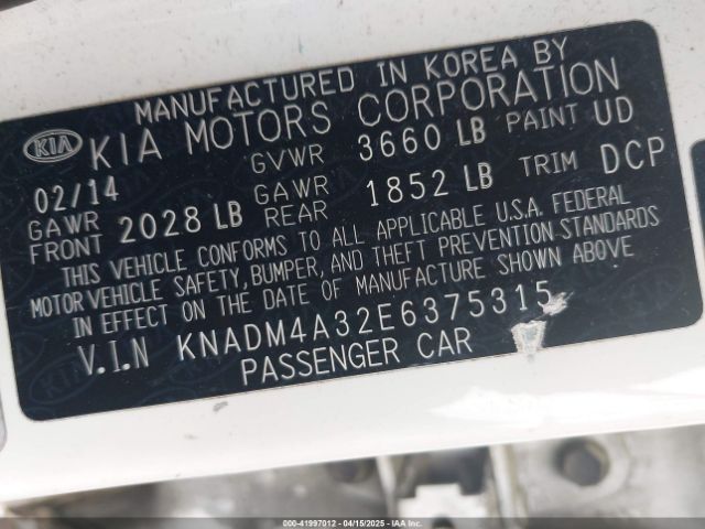 KNADM4A32E6375315 KIA RIO LX