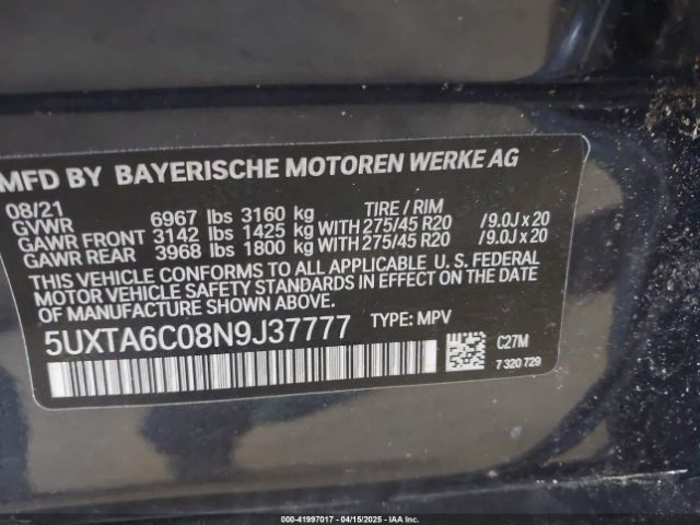 5UXTA6C08N9J37777 BMW X5 Phev Xdrive45e