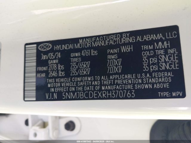 5NMJBCDEXRH370763 Hyundai TUCSON SEL