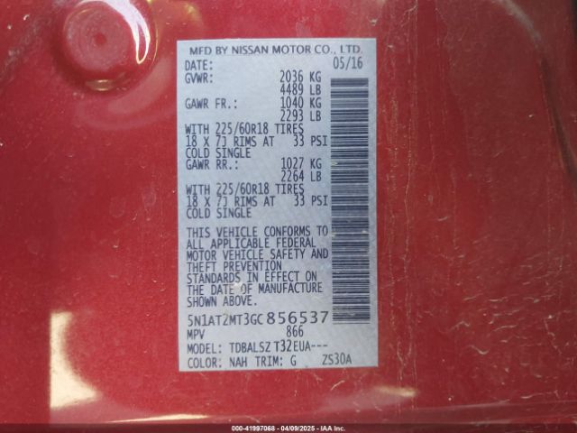 5N1AT2MT3GC856537 Nissan Rogue
