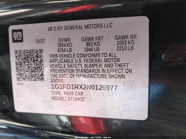 1G1FD1RX2N0126977 Chevrolet Camaro Rwd  2lt