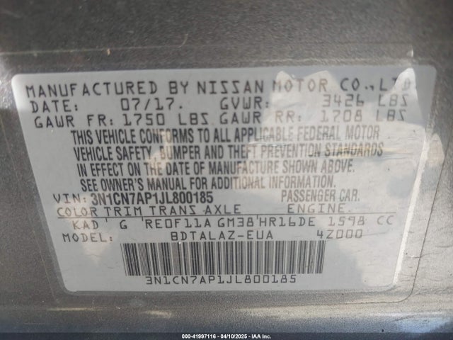 Nissan Versa 1.6 S+ 2018 3N1CN7AP1JL800185 Image 9