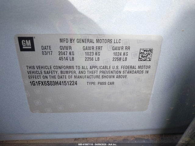 1G1FX6S03H4151224 Chevrolet Bolt Ev Premier