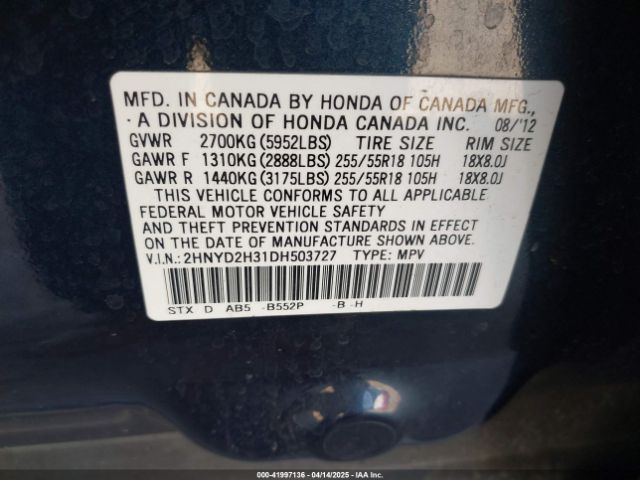 2013 ACURA MDX 2HNYD2H31DH503727 Photo 8
