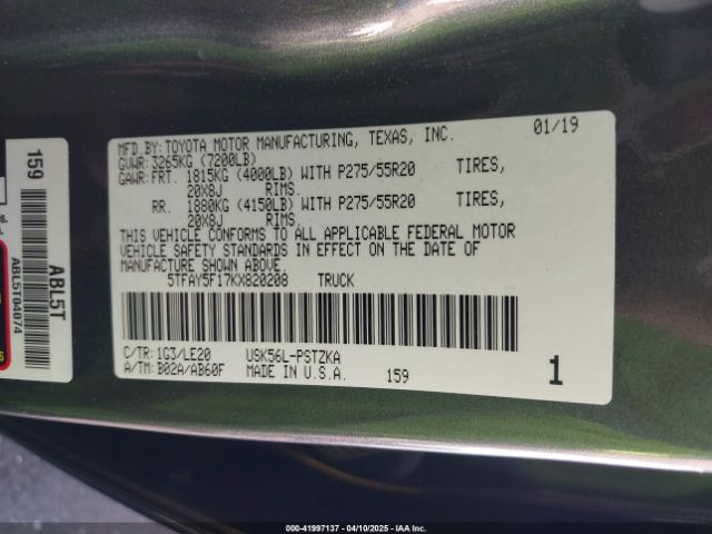 5TFAY5F17KX820208 Toyota Tundra Platinum 5.7l V8