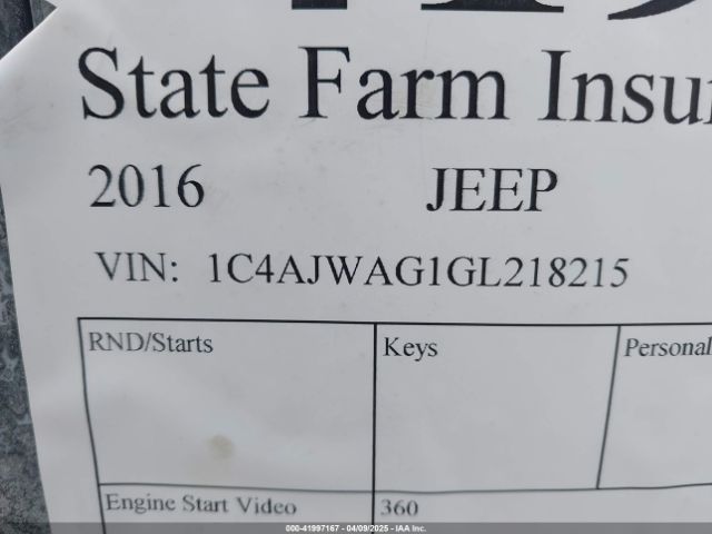 1C4AJWAG1GL218215 Jeep Wrangler Willys Wheeler