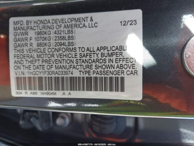 1HGCY1F30RA033974 Honda ACCORD EX