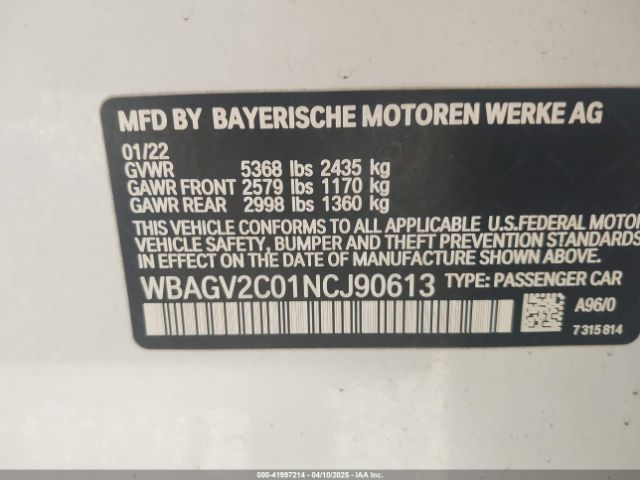 WBAGV2C01NCJ90613 BMW 840 Gran Coupe I