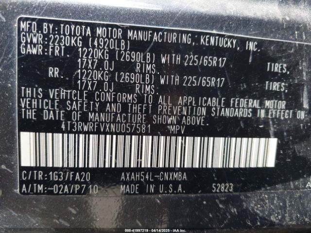 4T3RWRFVXNU057581 Toyota Rav4 Hybrid Xle