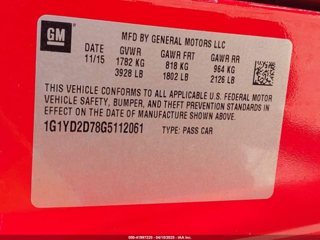 1G1YD2D78G5112061 Chevrolet CORVETTE STINGRAY