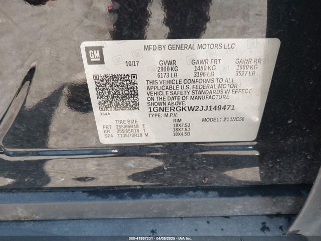 1GNERGKW2JJ149471 Chevrolet Traverse 1lt