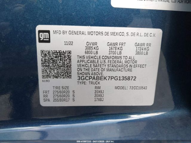 3GCPABEK7PG135872 Chevrolet Silverado 1500 2wd  Short Bed Custom