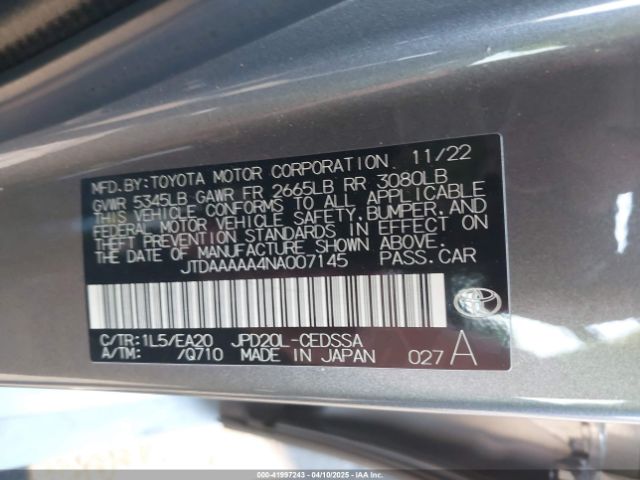 JTDAAAAA4NA007145 Toyota Mirai Xle