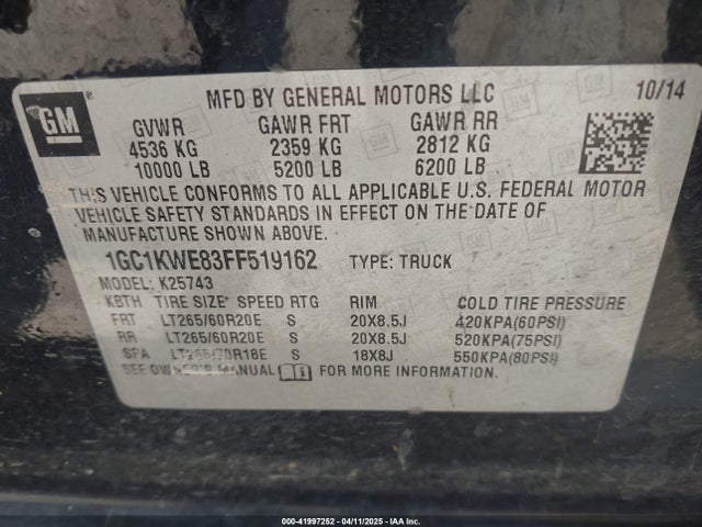 1GC1KWE83FF519162 Chevrolet Silverado 2500hd Ltz