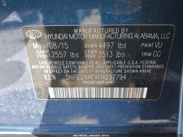 5NPE24AFXFH237794 Hyundai SONATA SE