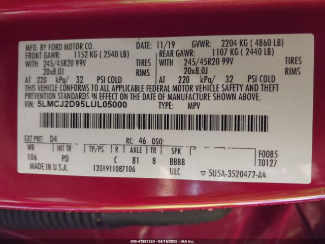 2020 LINCOLN CORSAIR 5LMCJ2D95LUL05000 Photo 8
