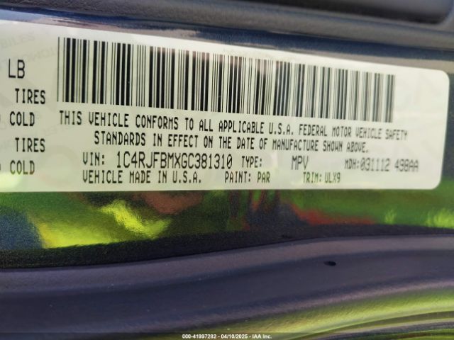 1C4RJFBMXGC381310 Jeep Grand Cherokee Limited