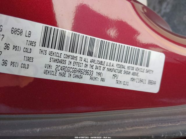 2C4RDGCG6HR629633 Dodge Grand Caravan Sxt