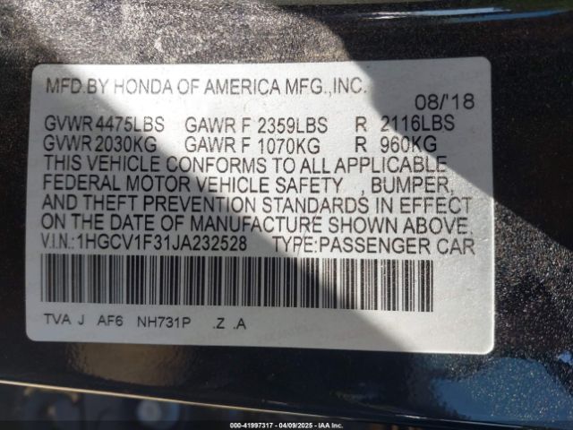 1HGCV1F31JA232528 Honda Accord Sport