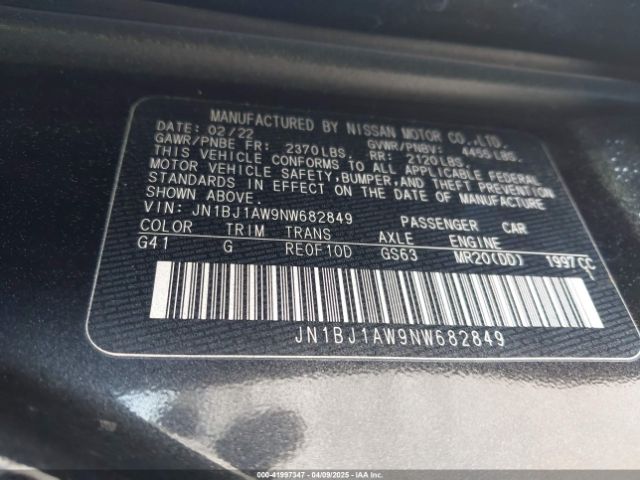 JN1BJ1AW9NW682849 Nissan Rogue Sport S Awd Xtronic Cvt
