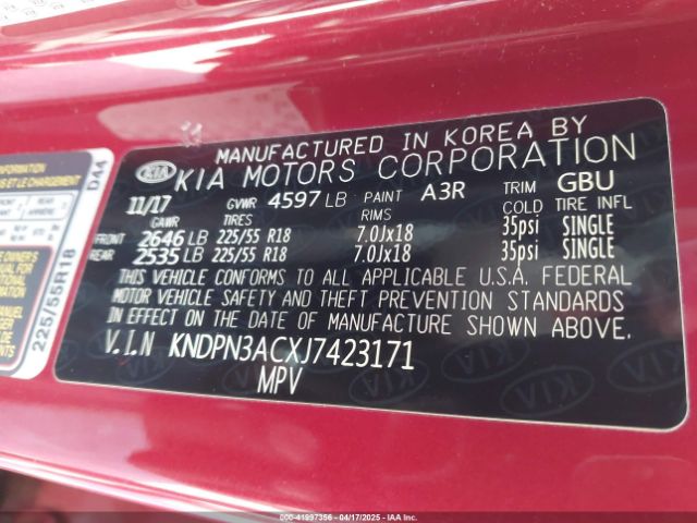 KNDPN3ACXJ7423171 KIA Sportage Ex