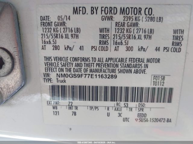 NM0GS9F77E1163289 Ford Transit Connect Xlt