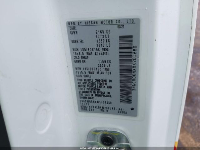 3N6CM0KNXMK701280 Nissan Nv200  Cargo S Xtronic Cvt