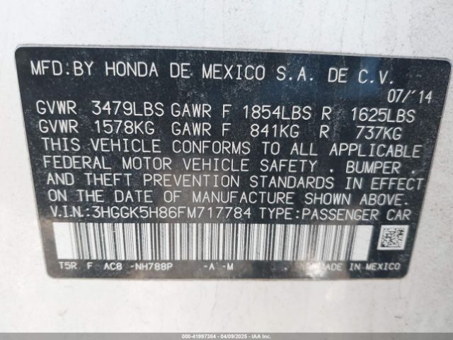 3HGGK5H86FM717784 Honda Fit Ex/ex-l