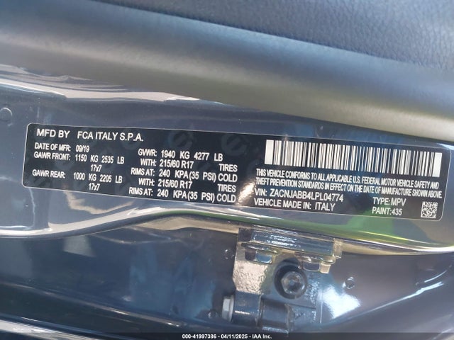 ZACNJABB4LPL04774 Jeep Renegade Latitude Fwd