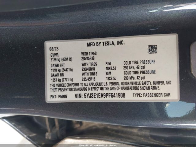 5YJ3E1EA9PF641908 Tesla Model 3 Rear-wheel Drive