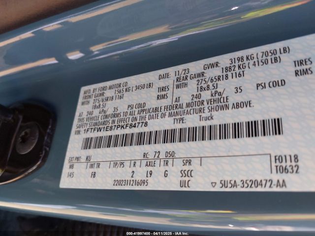1FTFW1E87PKF84778 Ford F-150 Xlt