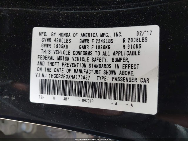 1HGCR2F3XHA170857 Honda ACCORD LX