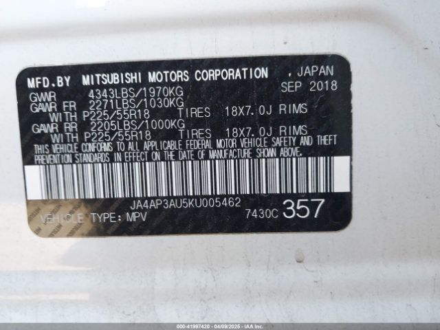 JA4AP3AU5KU005462 Mitsubishi Outlander Sport 2.0 Es
