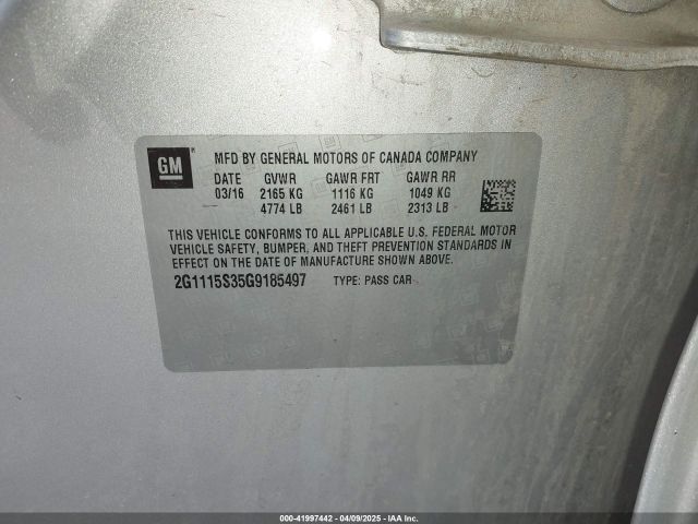 2G1115S35G9185497 Chevrolet Impala 2lt
