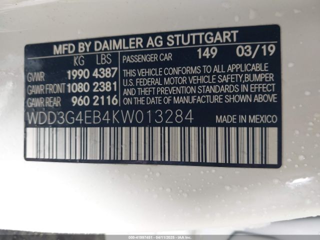 WDD3G4EB4KW013284 Mercedes-Benz A 220