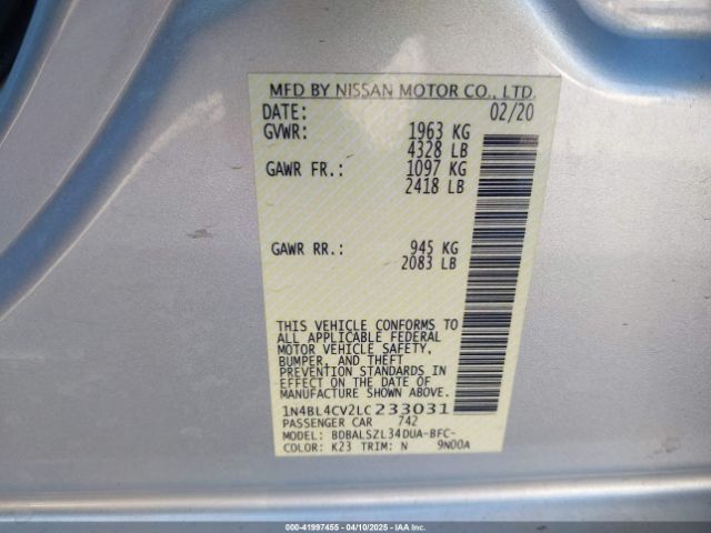 2020 NISSAN ALTIMA 1N4BL4CV2LC233031 Photo 8
