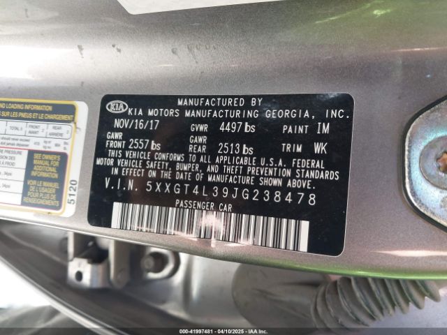 5XXGT4L39JG238478 KIA Optima Lx