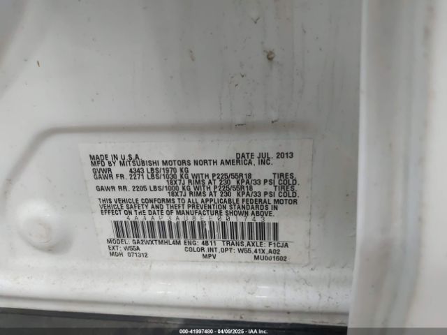 4A4AP3AU8EE001743 Mitsubishi Outlander Sport Es