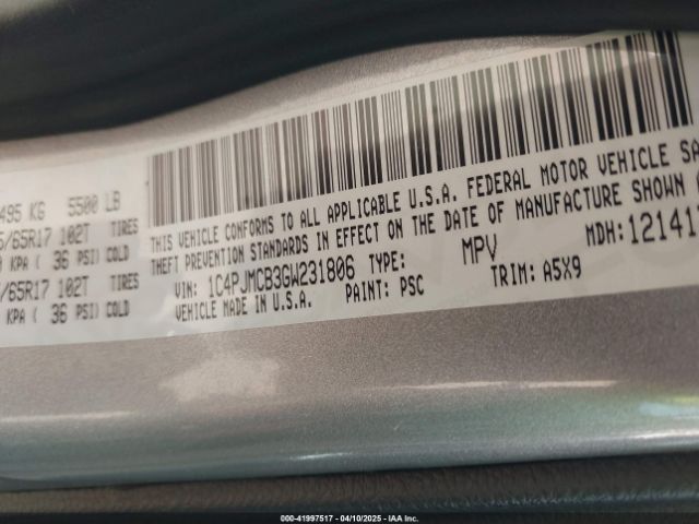 1C4PJMCB3GW231806 Jeep Cherokee Latitude