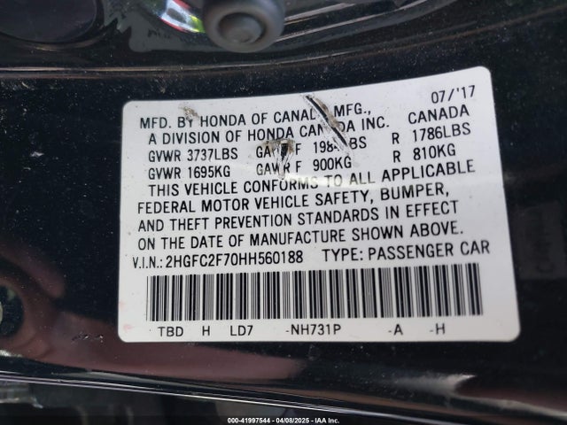 2HGFC2F70HH560188 Honda CIVIC EX