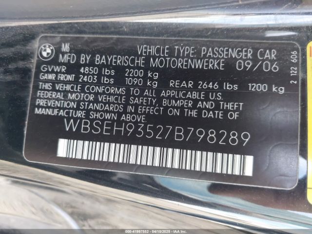 2007 BMW M6 WBSEH93527B798289 Photo 8