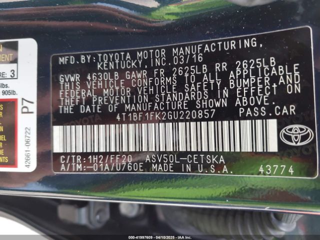 4T1BF1FK2GU220857 Toyota CAMRY SE
